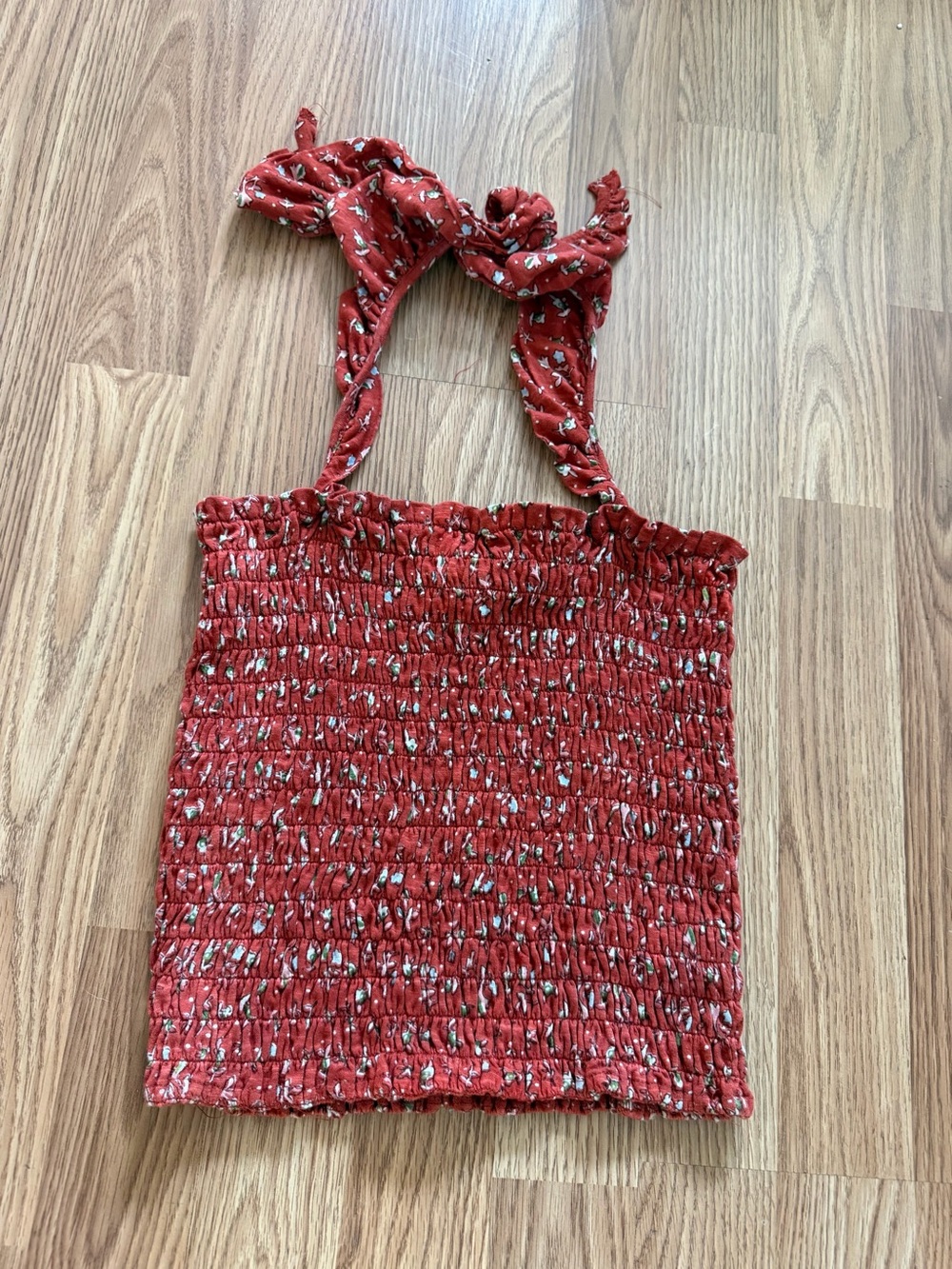 Lucky Brand Red Smocked Tie-Strap Camisole
